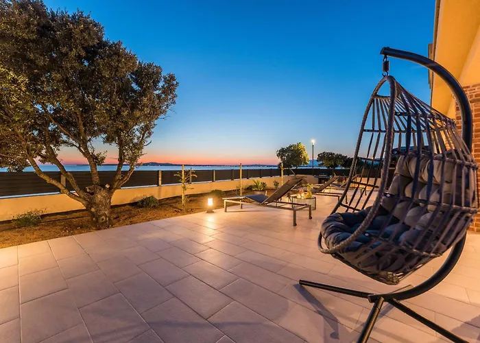 Front With Heated Pool, Jacuzzi, Fantastic View, The Sound Of The Waves - By Traveler Tourist Agency Krk Id 2404 Privlaka (Zadar)